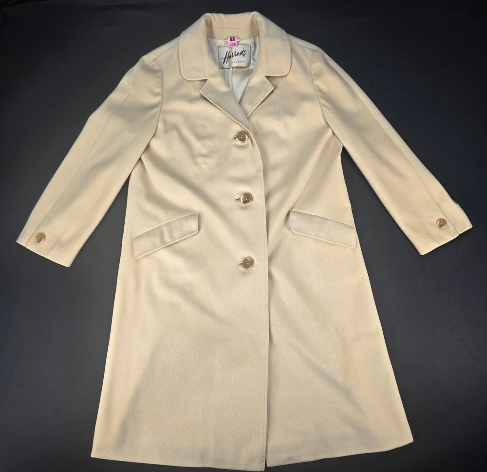 Vintage Harrods London 100% Pure Cashmere Coat Ivory Cream Made in England Women